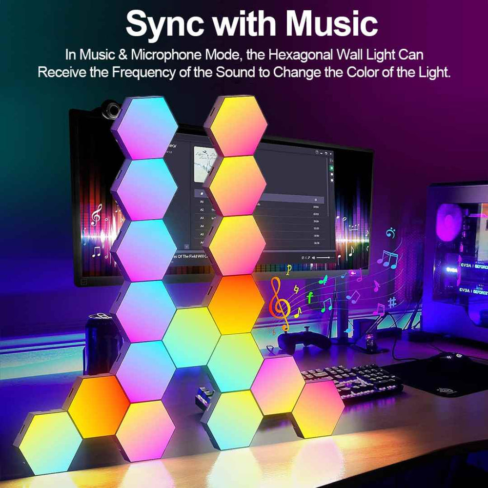 RGB Smart Hexagonal Wall Lamp - Music Rhythm APP For Gaming Room