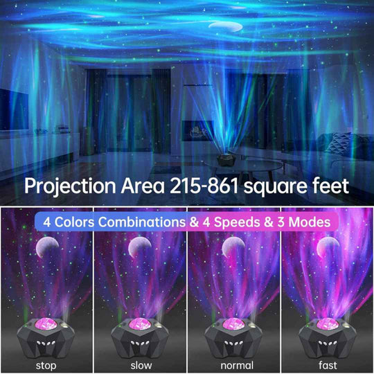 Aurora Galaxy Moon Projector with Remote Control - Built-In Speaker - 55 Lighting Effects