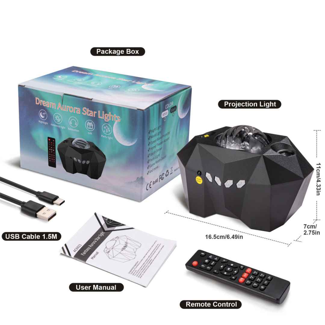 Aurora Galaxy Moon Projector with Remote Control - Built-In Speaker - 55 Lighting Effects